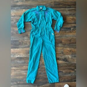 Vintage Saint Germain Paris Jumpsuit Teal and Purple Corduroy